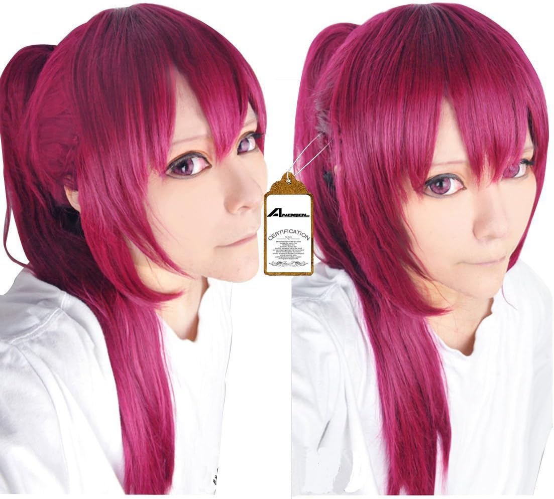 Anogol Hair Cap+Long Pinytail Wig for Women Red Cosplay Wig with Bangs