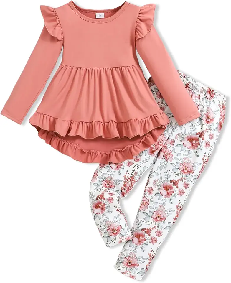 Doresbebe Toddler Girl Clothes Kid Fall Outfit Ruffle Sleeve Shirt Top Floral Pants Winter Clothing Set
