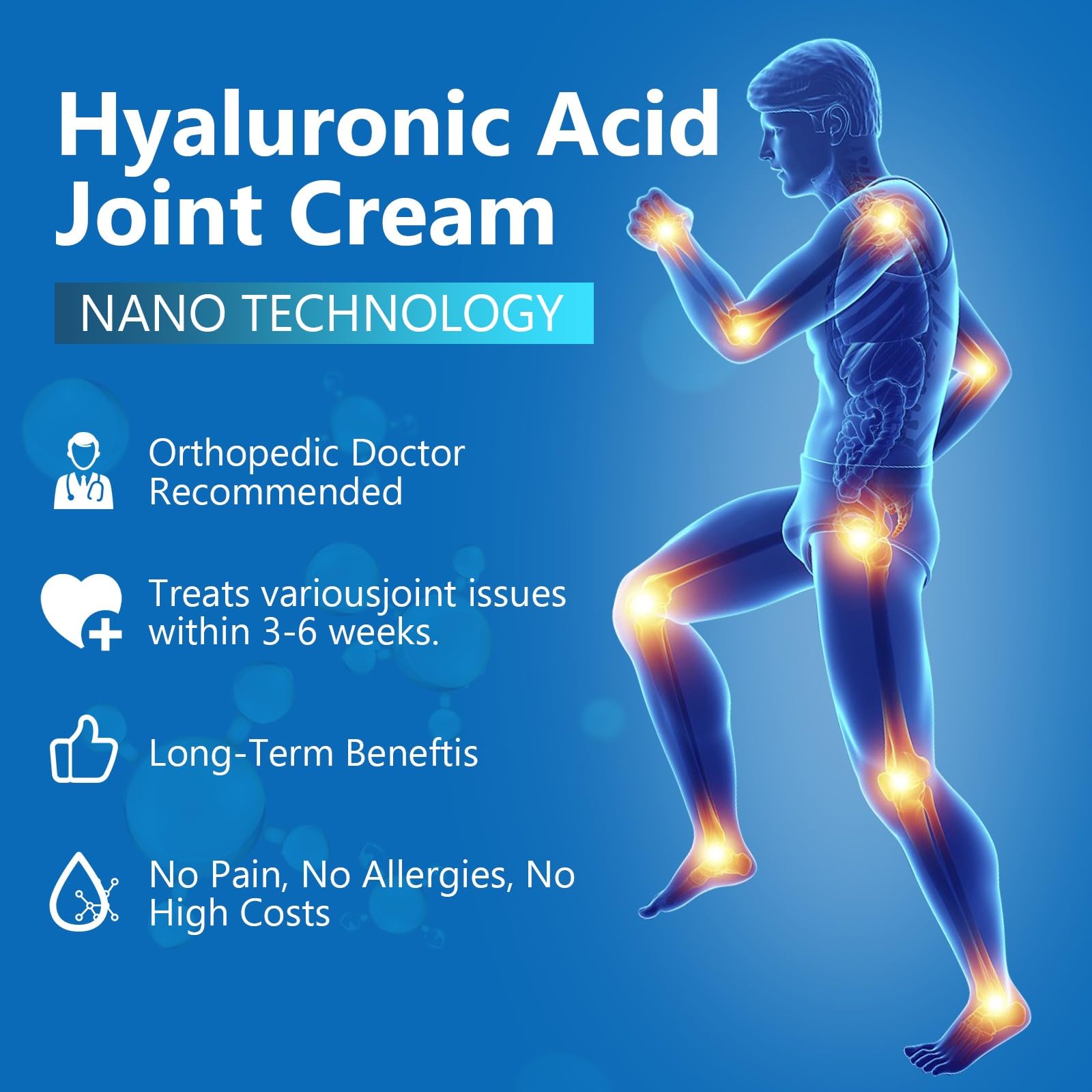 Hyaflexa Hyaluronic Acid Joint Cream, Hyaluronic Acid, Joint Cream, Suitable for Back, Neck, Hands, Feet, Joints and Knees (3PC) — view 5