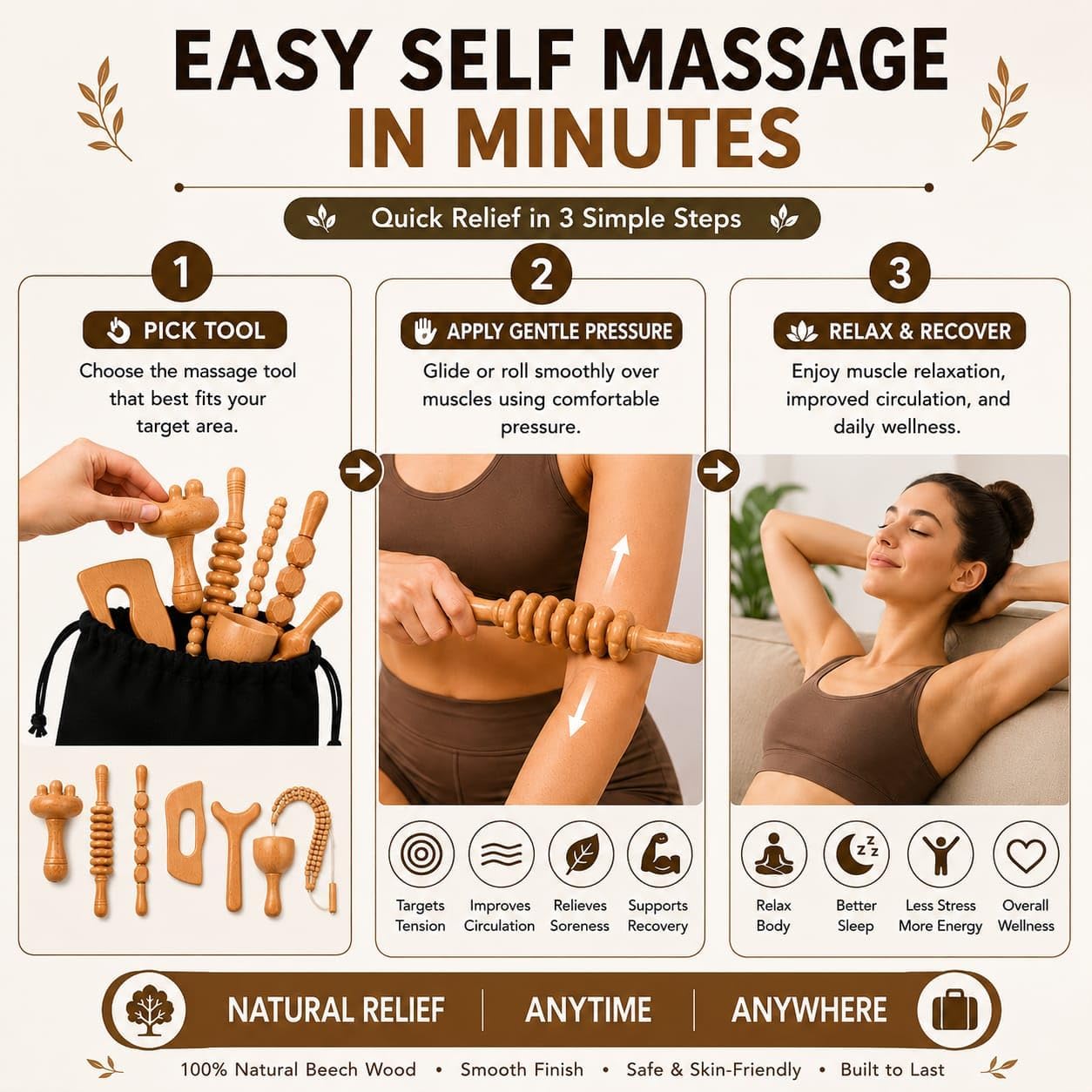 7-in-1ct, Wood Therapy Kit for Lymphatic Drainage, Maderoterapia Wooden Massager, Anti Cellulite Body Sculpting Roller, Body Contouring Tool for Waist, Legs & Back