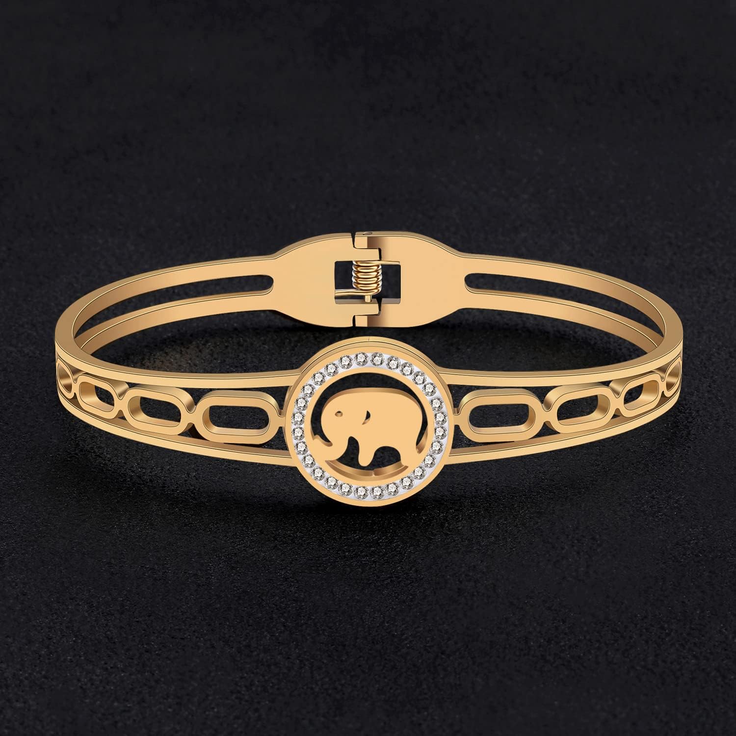 Cute Elephant Bracelet Stainless Steel Bracelets for Women Rhinestone Bangle 18K Gold Plated Jewelry - Image 4