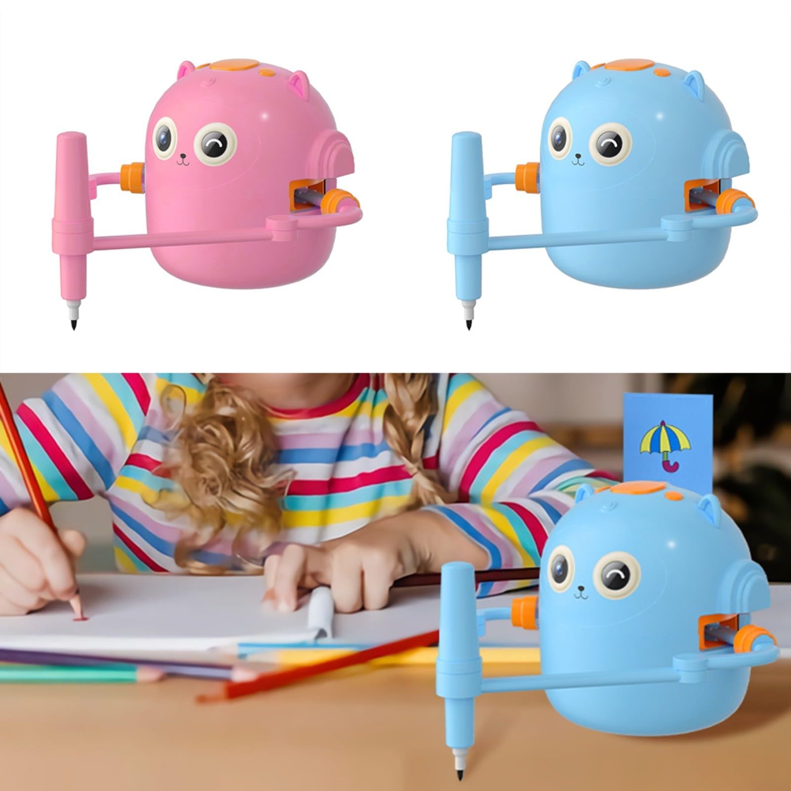 Robot de dibujo interactivo para niños con control por voz y 100 tarjetas de palabras, juguete educativo Montessori de ABS, kit de creatividad compacto con bolígrafos para pintar y aprender, azul