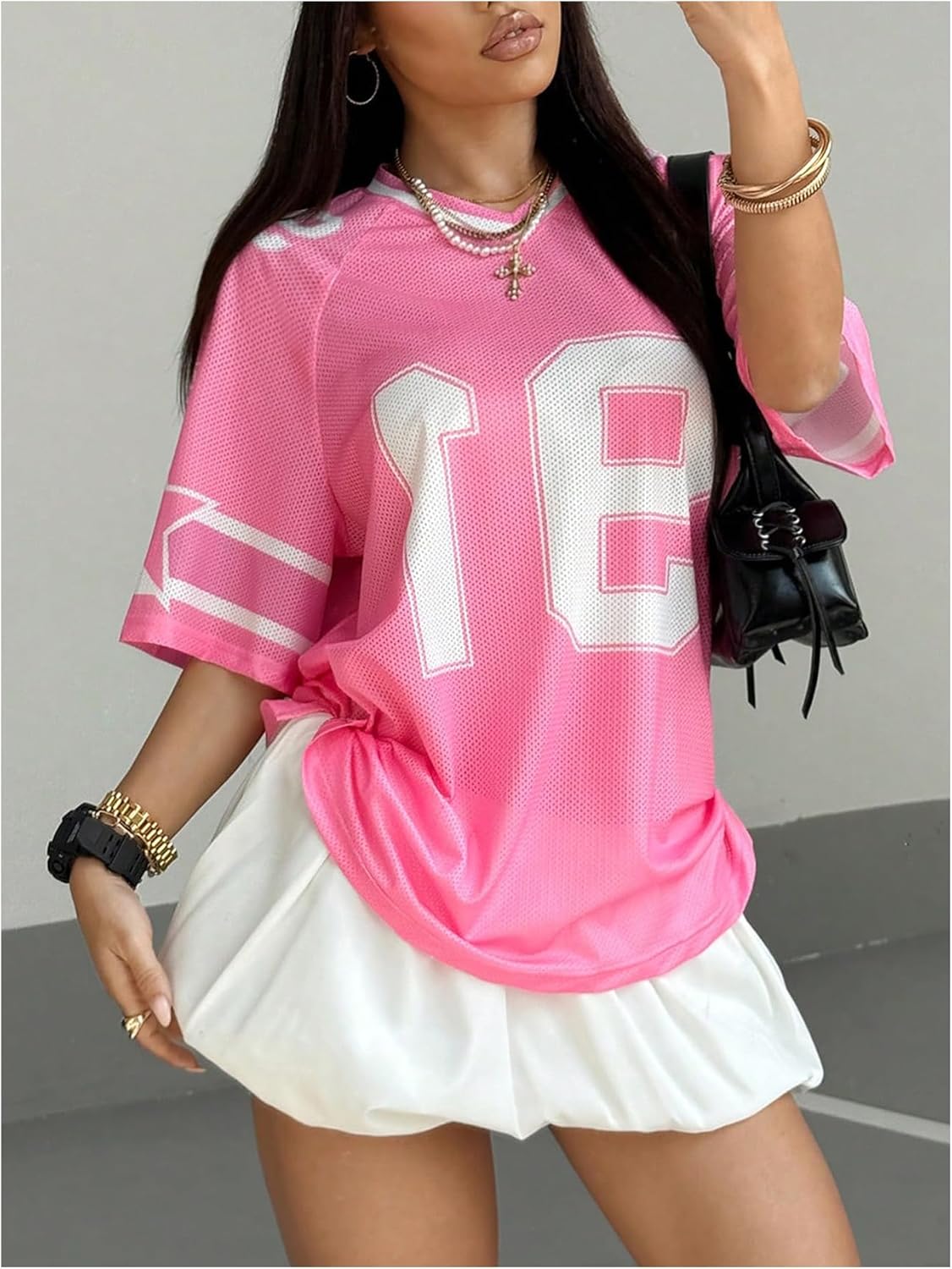 SHENHE Women's Graphic Football Jersey Top V Neck Short Sleeve Loose T Shirt Streetwear - Image 4