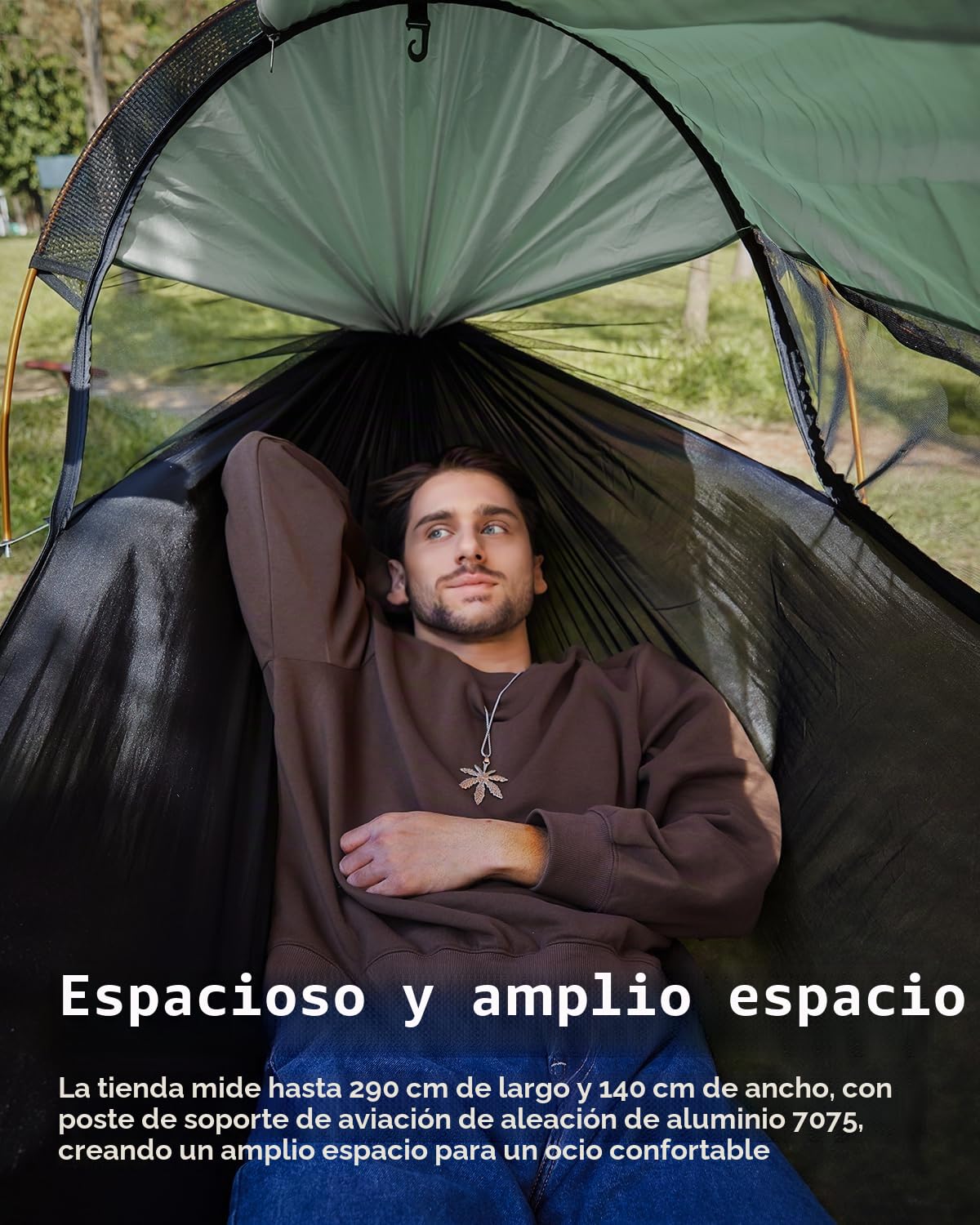 Hamaca de Camping, Tienda de Campaña con Hamaca para Acampar con Mosquitero y Sombrilla, 290x140cm, Hamacas Camping con Correas para Árboles, para Exteriores, Senderismo y Viajes