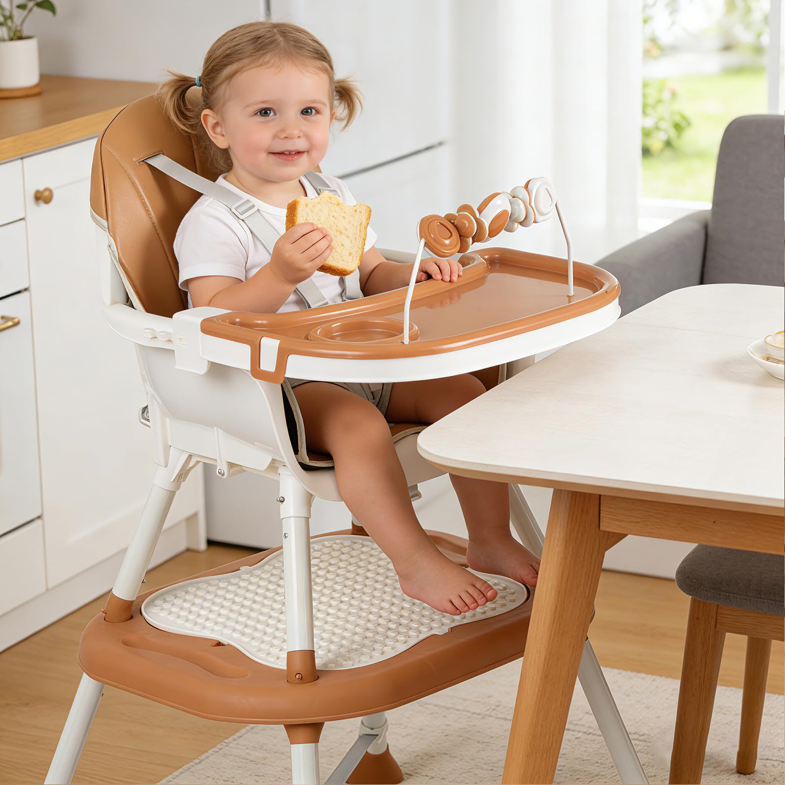 Toddmomy Krzesełko do karmienia dla niemowląt | 6 w 1, ergonomiczne krzesełko do karmienia, podwyższenie, stolik do gry | Rozkładany fotelik dla malucha z pasami bezpieczeństwa do jedzenia i zabawy,