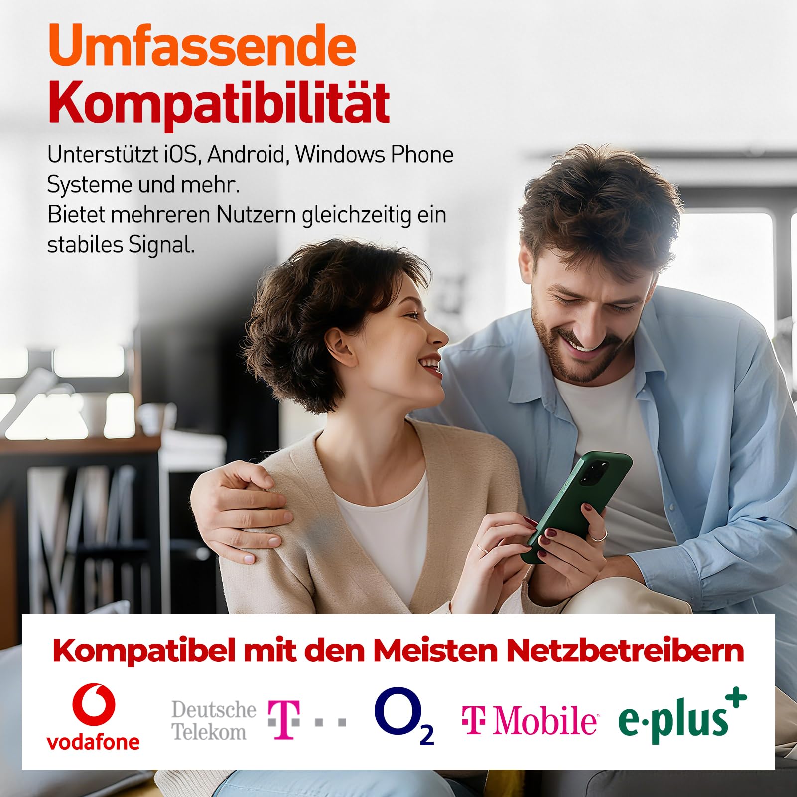 Mobilfunk Verstärker für Zuhause, 5G 4G LTE 3G GSM Signalverstärker für Handy Band 1/3/7/8/20 Mobilfunk Repeater für Alle Deutschen Netzbetreiber Vodafone O2 Telekom T-Mobile 1&1 E-Plus