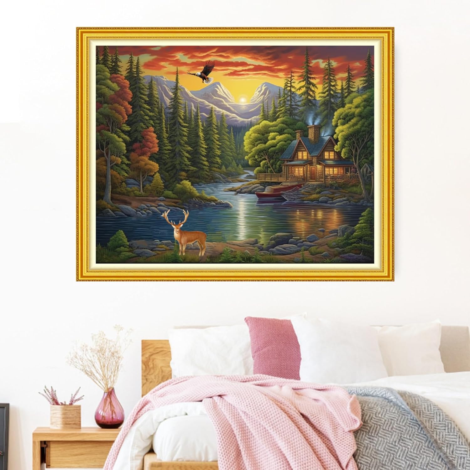 Funxvoot Stamped Cross Stitch Kits Beginners Full Range of Embroidery Kits for Adults 11CT Embroidery Patterns Needlepoint Kits Printed Cross Stitch Kits-Cabin in The Woods 16x20 inch
