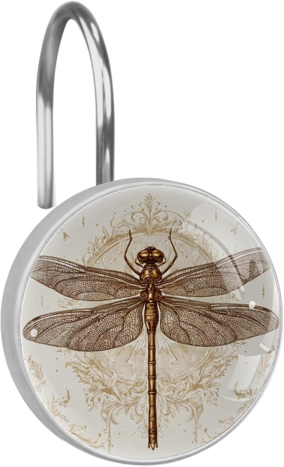 12 Pcs Shower Curtain Hooks, Retro Dragonfly Rustproof Decorative Metal Round Shower Curtain Hangers Rings for Bathroom Bedroom Living Room Rods