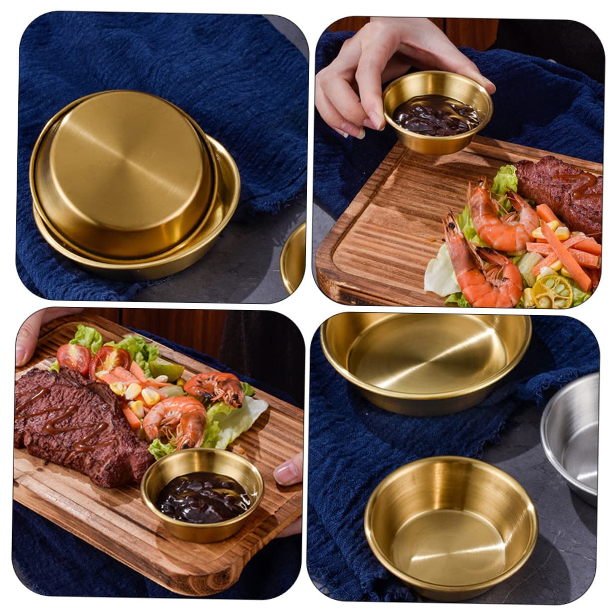 Unomor 4pcs Seasoning Dish Dipping Sauce Cup Sauce Containers Sauce Dish Pinch Prep Bowls Dipping Cups Sauce Bowls Sauce Serving Dish Mini Prep Dish Vinegar Dishes Golden Stainless Steel