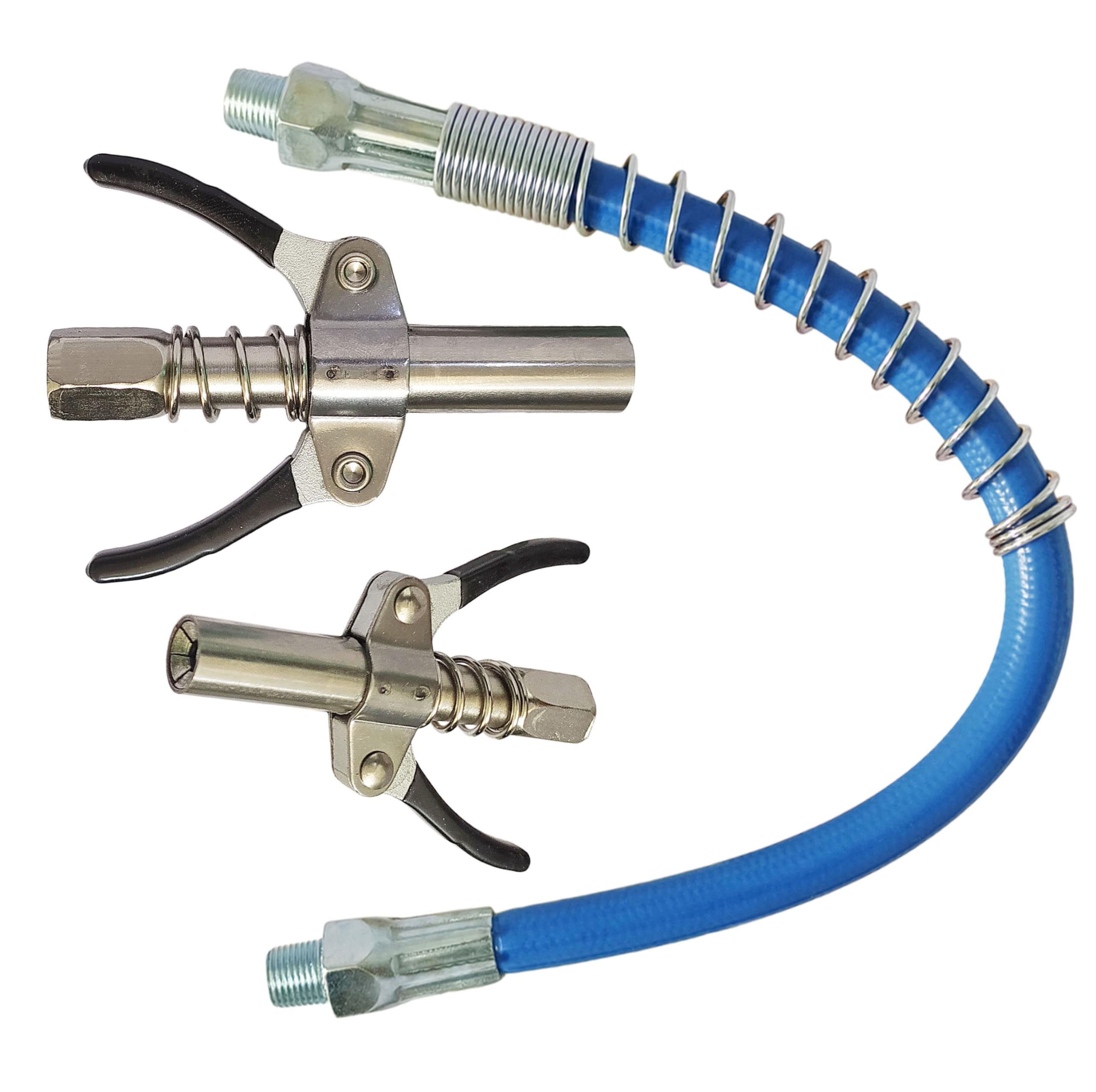2pc Double handle Grease Gun Coupler with 1pc 30cm Hose 10000 PSI compatible with All Grease Guns 1/8"