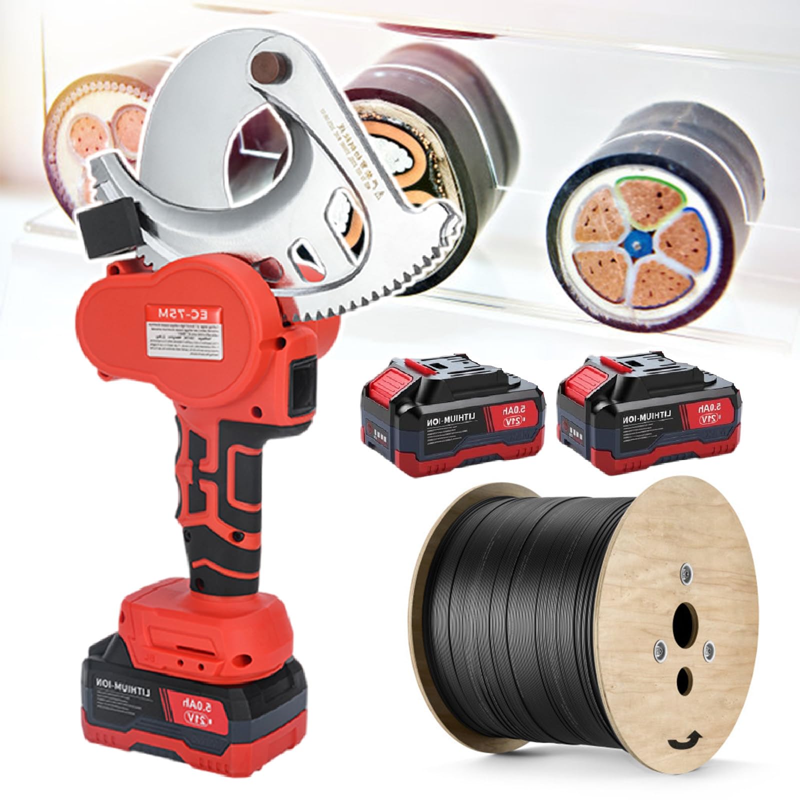 TIANQIHAO Rechargeable Cable Cutter With Led Digital Display, Hydraulic Cable Cutter, Electric Ratchet Cable Cutter, Cable Cutting Tool, Wire Cutting Tool For Armored Cu/Al Cable,75M