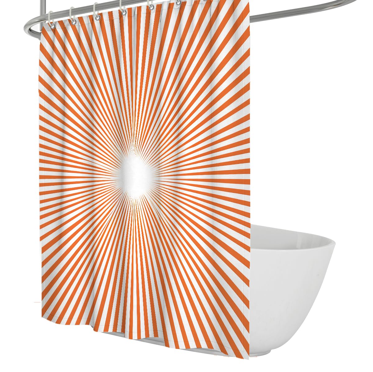 Uiringart Shower Curtains Orange White Sunburst Geometric W180xl200cm Abstract Retro Anti Mould Waterproof Rustproof Grommets Bathroom Decor For Bath Tub