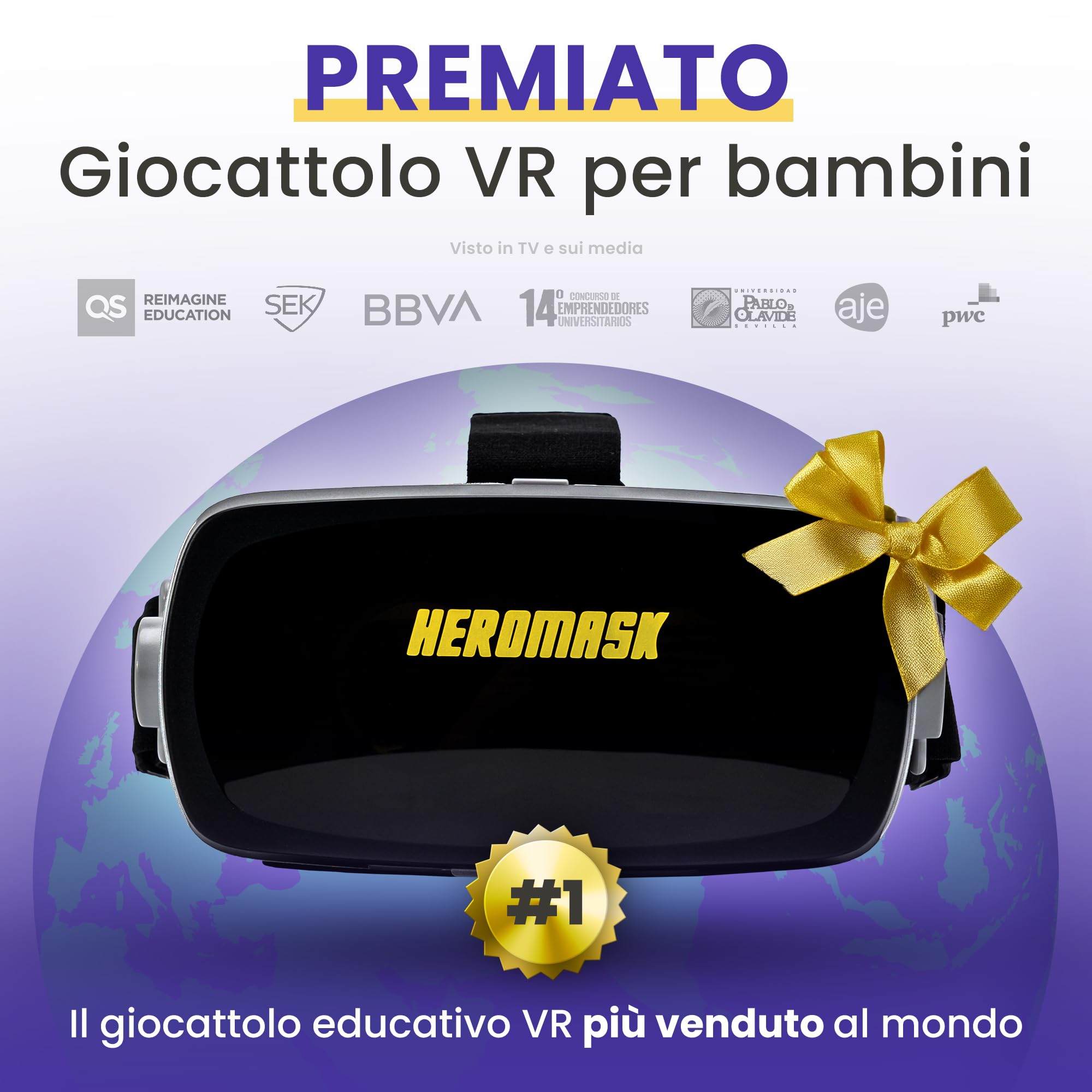 Heromask: Visore Realtà Virtuale Bambini + Giochi Educativi Inglese, Spagnolo... [ Regali Originali ] - Giocattoli Bambino 5 6 7 8 9 10 11 12 Anni - VR Occhiali 3D Realtà Virtuale