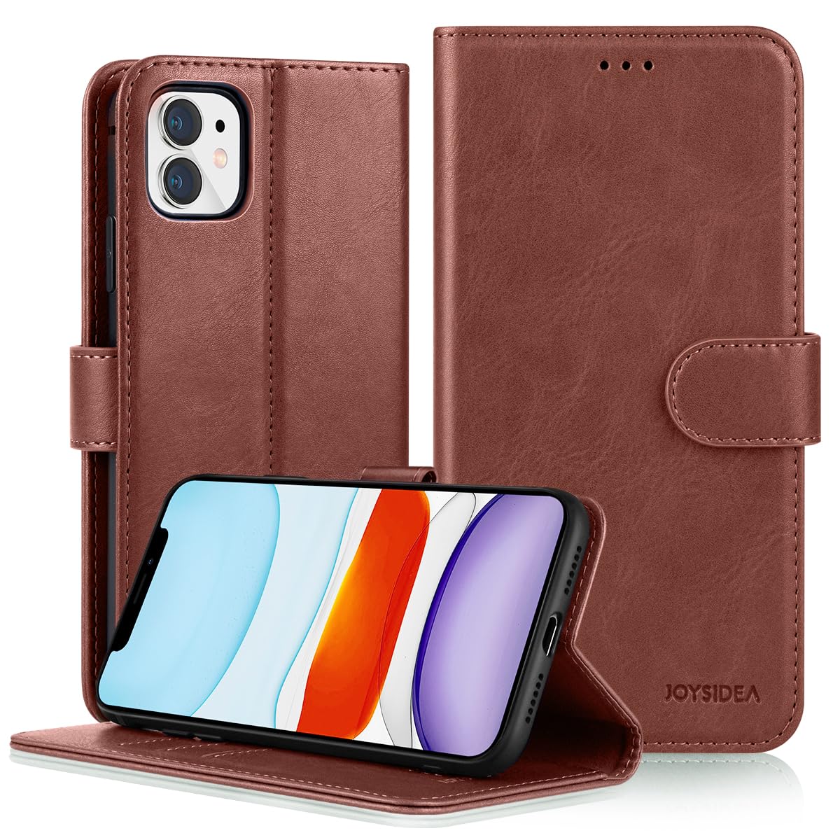 JOYSIDEAiPhone 11 Wallet Case, PU Leather Magnetic Flip Folio Phone Case with Credit Card Holder, Stand & Shockproof Cover for iPhone 11 6.1 inch, Brown