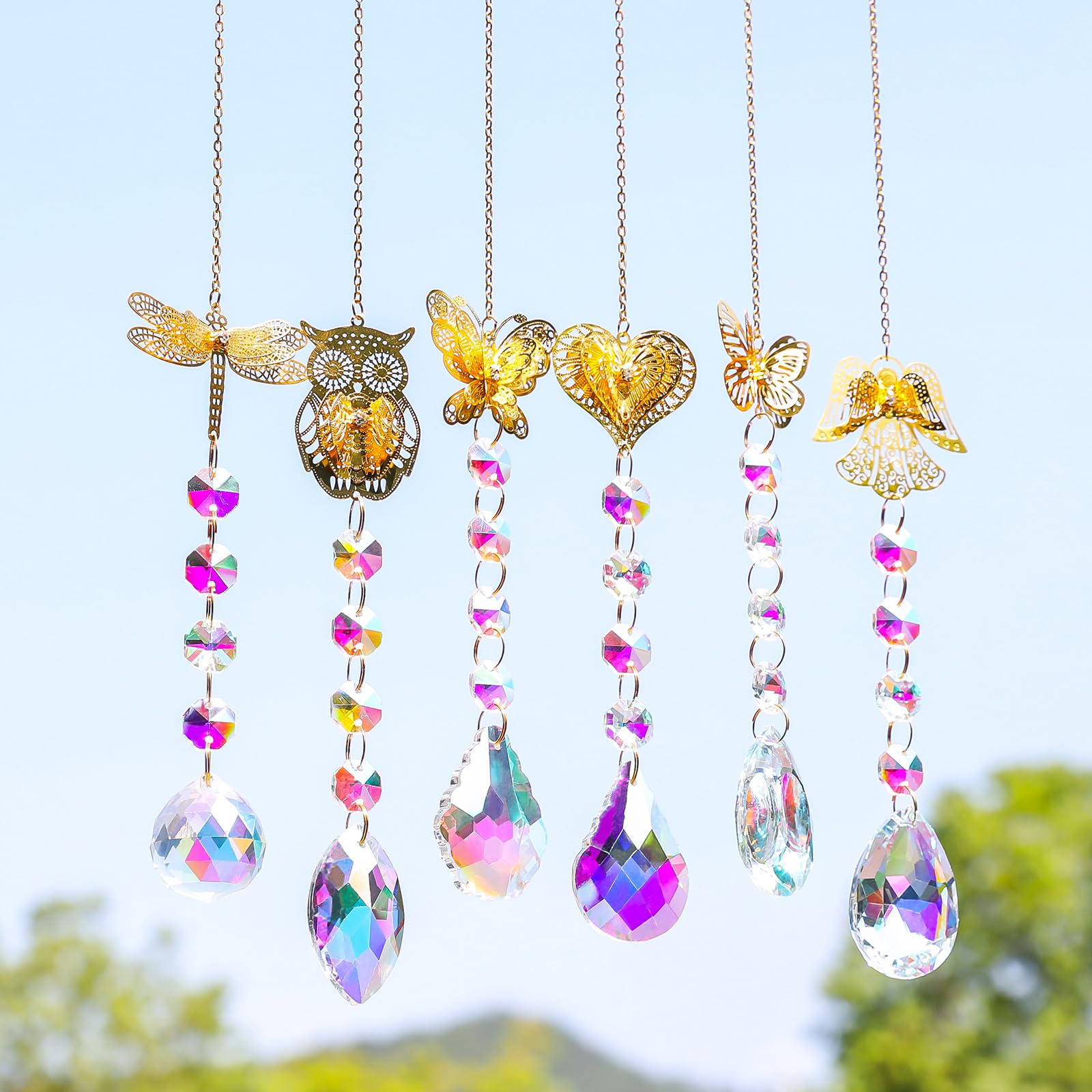 LONGSHENG - SINCE 2001-6pcs Crystal Suncatcher, Window Suncatcher Prism Hanging Sun Catcher Outdoor Indoor Decor Gift for Mom Christmas Stocking Sutffers Home Decor