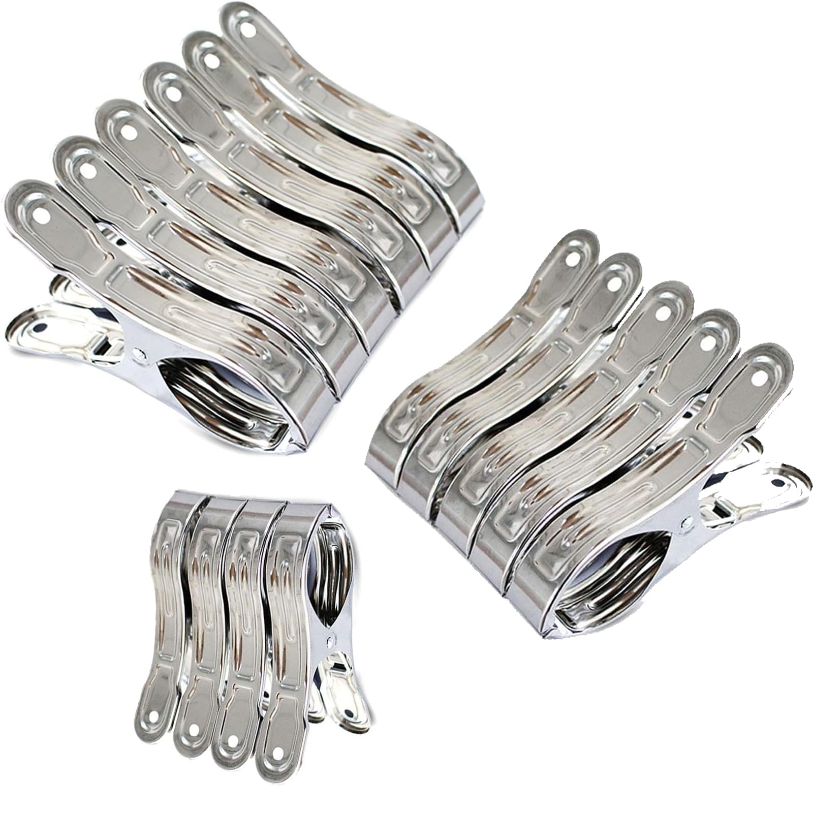 15 Pcs Stainless Steel Beach Towel Clips, (12/13/14cm) Laundry Clip Towels Pegs, Large Stainless Steel Sunbed Towel Pegs for Sunbeds, Sun Loungers, Pool Chairs, Laundry (Silver)