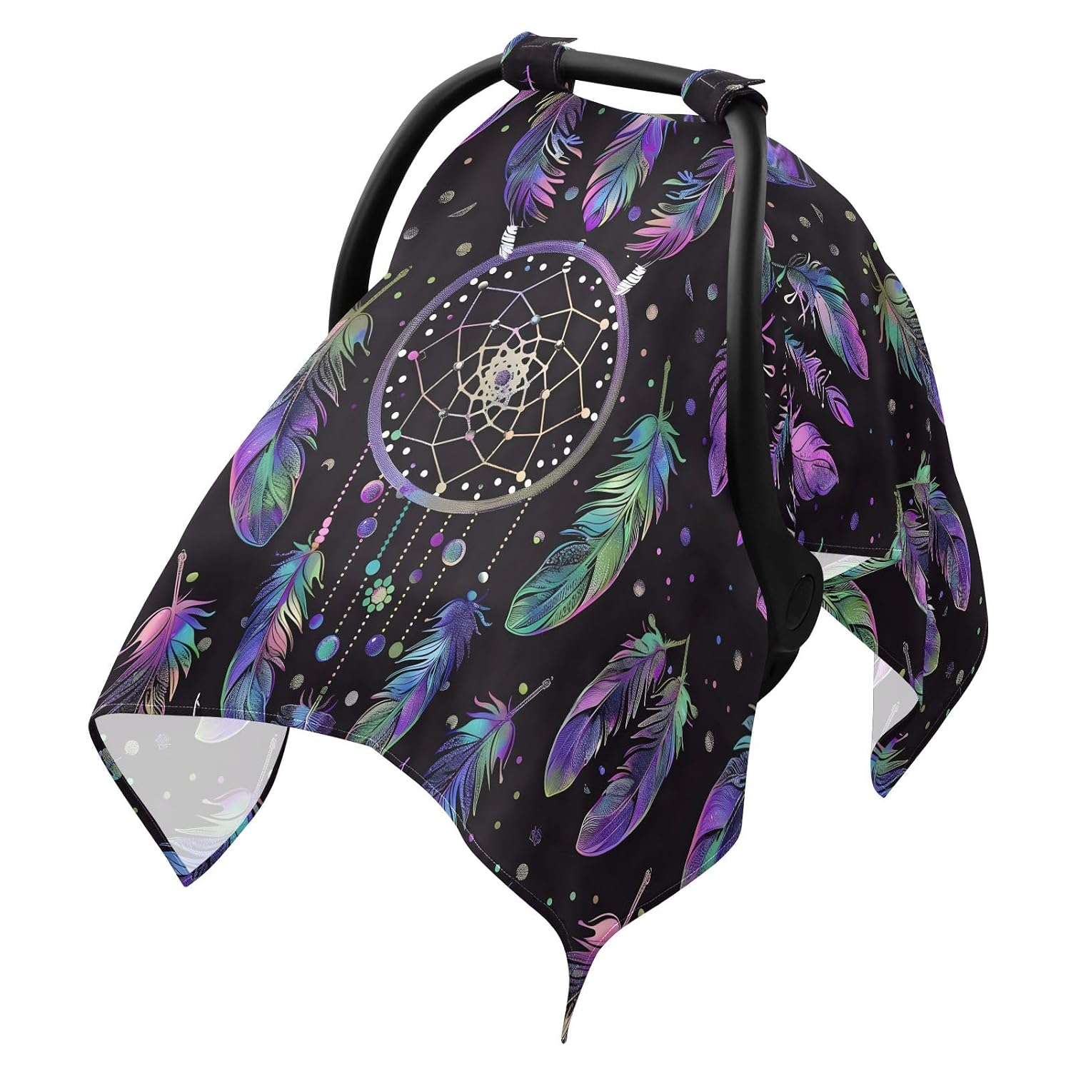Purple Feather Dreamcatcher Infant Car Seat Cover Baby Stroller Carseat Covers Canopy Boys Girls Muslin Breathable Soft Lightweight Sun Shade Universal Fit