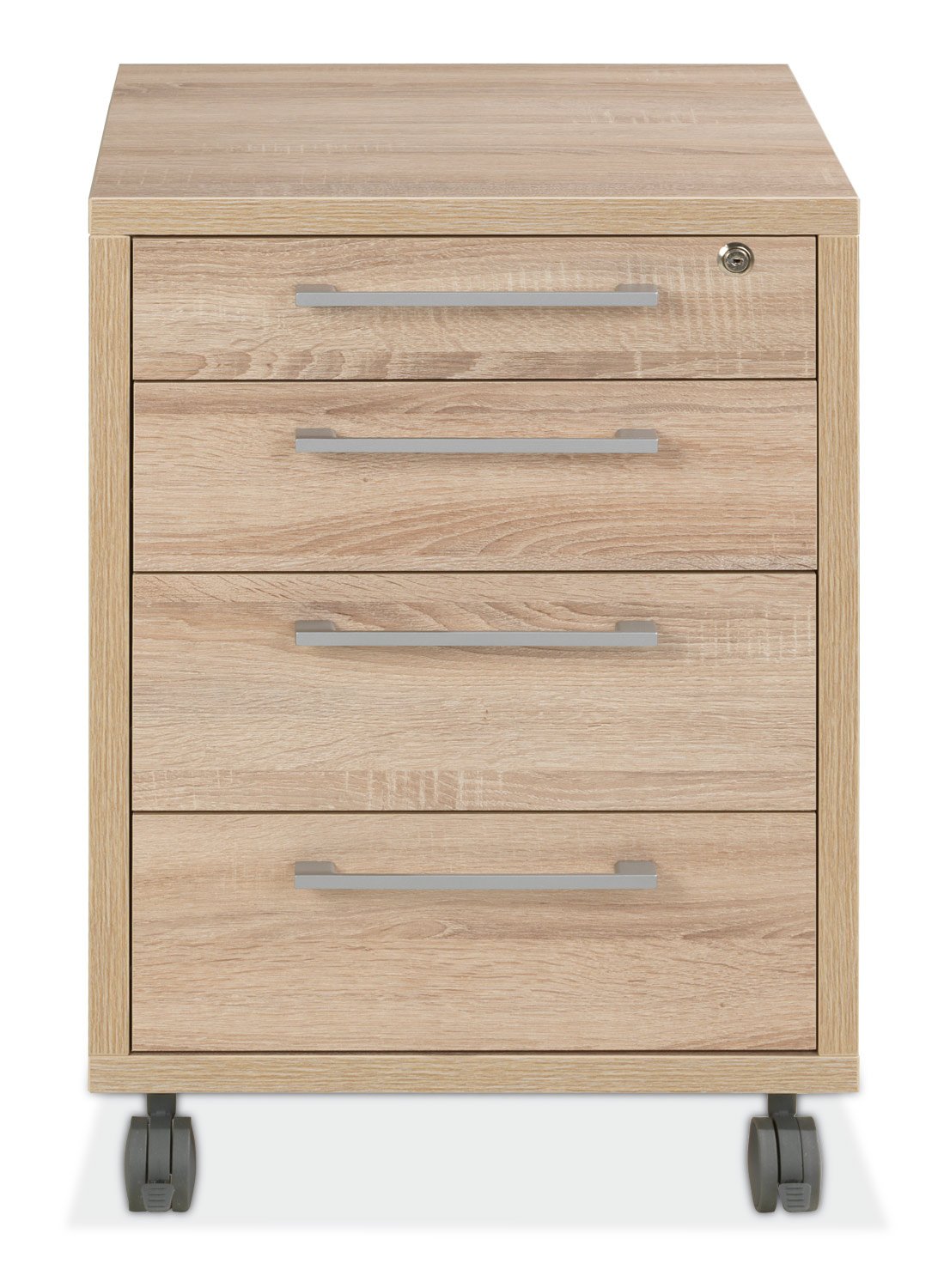 Container Rollcontainer Schubladenschrank | Braun | Eiche | 4 Schubladen | Abschließbar