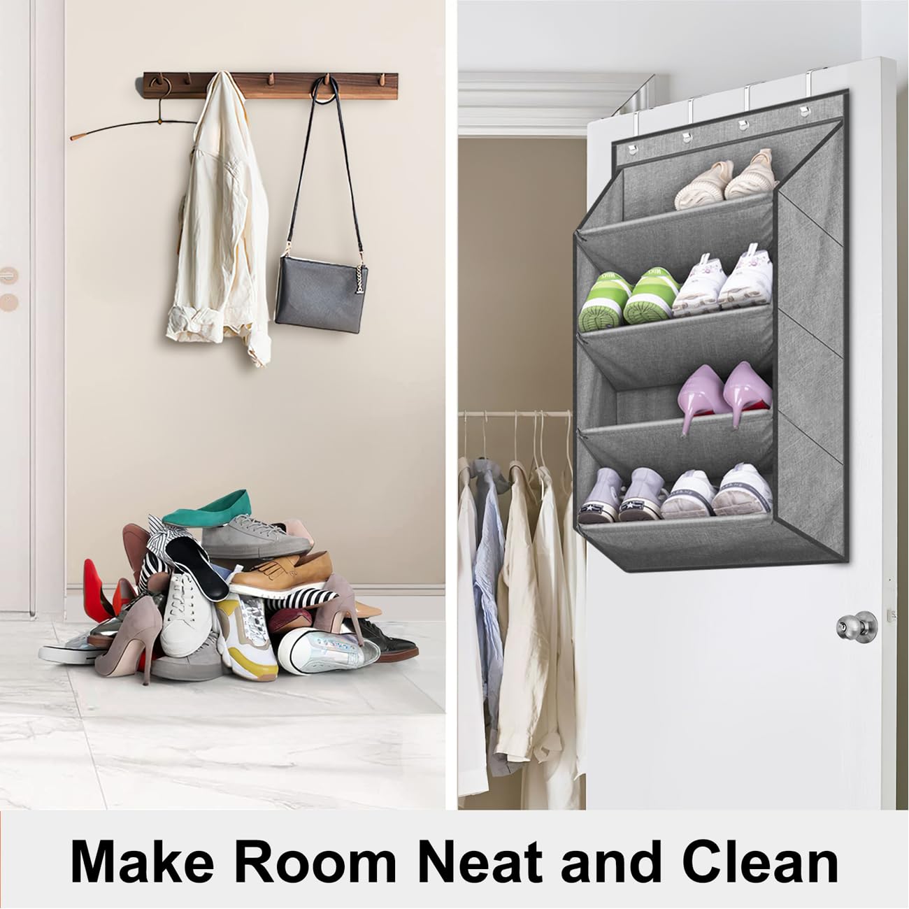 SLEEPING LAMB Organizador de zapatos sobre la puerta para armario, zapatero corto para colgar con bolsillos grandes y profundos, almacenamiento de zapatos de puerta estrecha para botas en RV