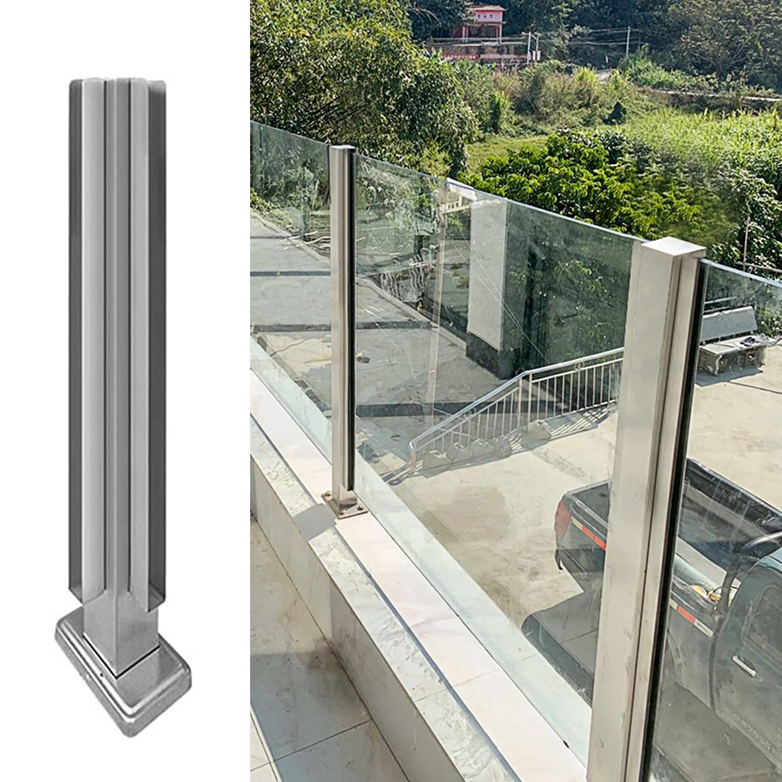 Palo per balaustra in Vetro per Interni ed Esterni per Piscina sul Patio, Sistema di balaustre in Acciaio Inossidabile, Colonna per Recinzione per balaustre di Sicurezza per montanti per Rin