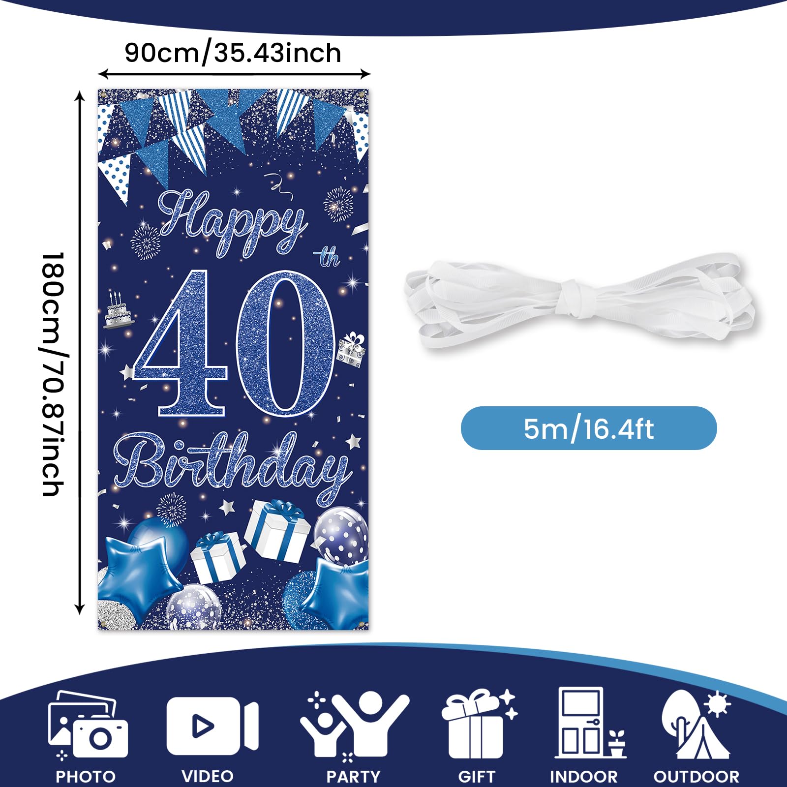 Striscione Per 40° Compleanno In Tedesco - Banner "Alles Gute Zum 40. Geburtstag" - Decorazione Festa Per Compleanno 40 Anni, Ideale Per Festeggiamenti E Feste A Tema - 3