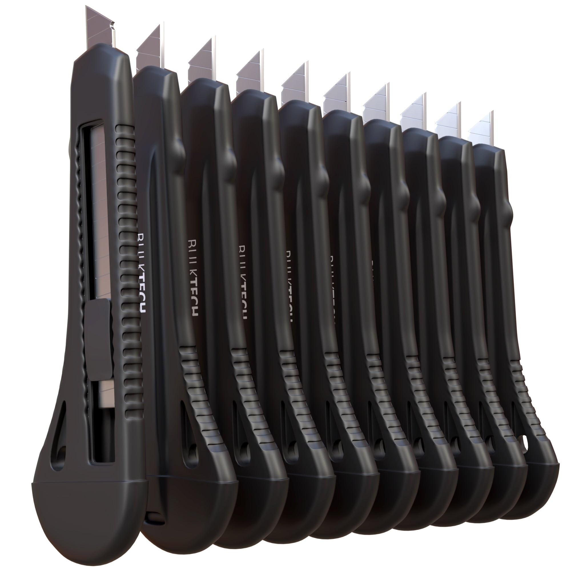 Bulk Utility Knives, Retractable Box Cutter for Cartons, Cardboard and Boxes, 18mm Wider Razor Sharp Blade, Smooth Mechanism, Perfect for Office and Home Use, 30 Pack, Black Color
