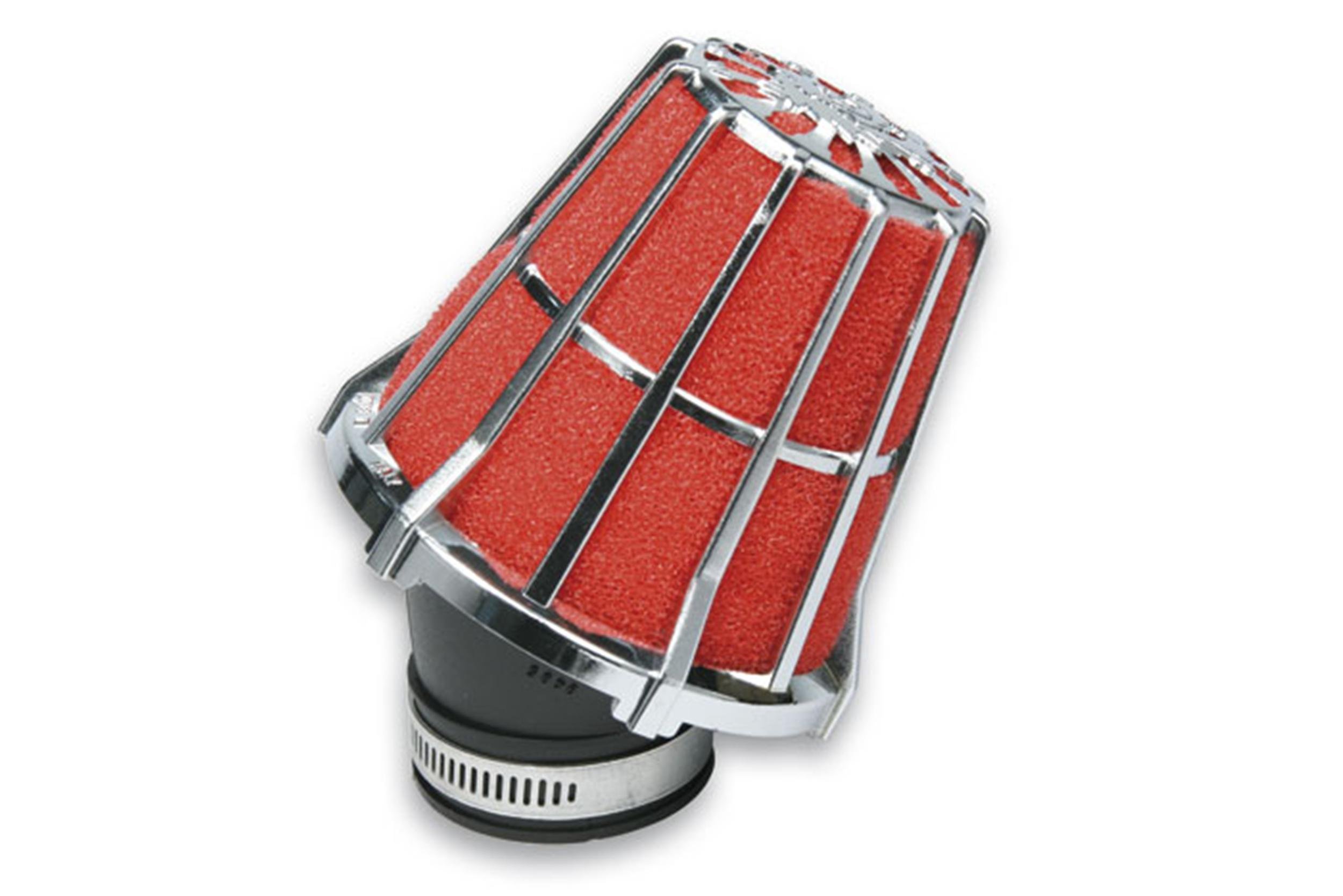 MALOSSI, E5, filtro aria da competizione, dritto, per PHBG 15-21/MIKUNI, attacco: 32 mm, altezza 90 mm, cromato, filtro interno: colore rosso,