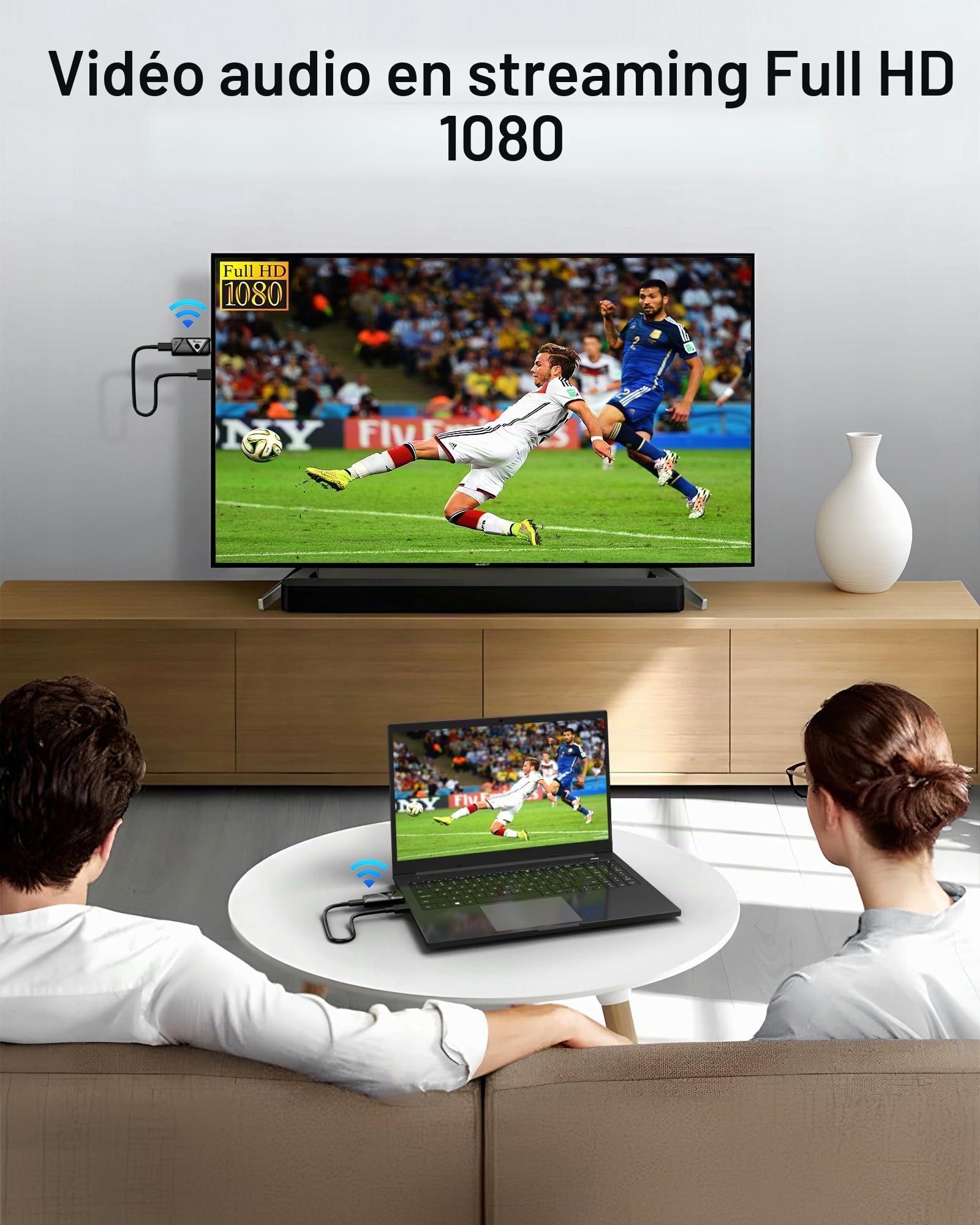 Émetteur et récepteur HDMI sans Fil 1080P@60Hz Extendeur HDMI Double Bande 2.4G/5G, Plug&Play, 30m Portée, Streaming vidéo et Audio pour Moniteur d'ordinateur Portable, PC, TV Box, projecteur HDTV