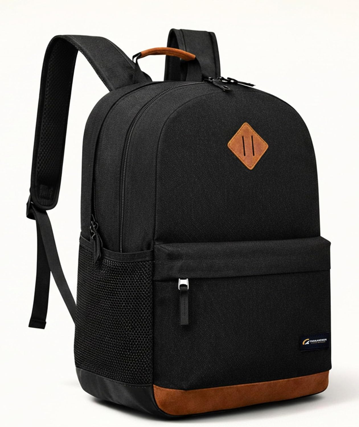 TRAILKICKER Classic Laptop Backpack with Padded 17 inch Laptop Sleeve, Multi Pocket Backpack, Casual Daypack Backpacks (Black & Brown) - Image 2