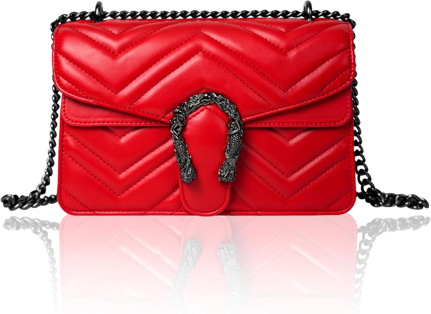 Women's Crossbody Shoulder Bag Snake Print Satchel Purse Leather Chain Clutch Evening Handbag - Image 2