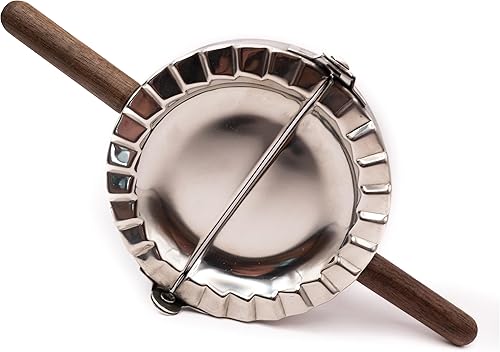 Máquina para hacer albóndigas con mango de madera de 3.75 pulgadas, prensa para hacer empanadas, prensa de bolas de masa hervida 2 en 1, prensa para