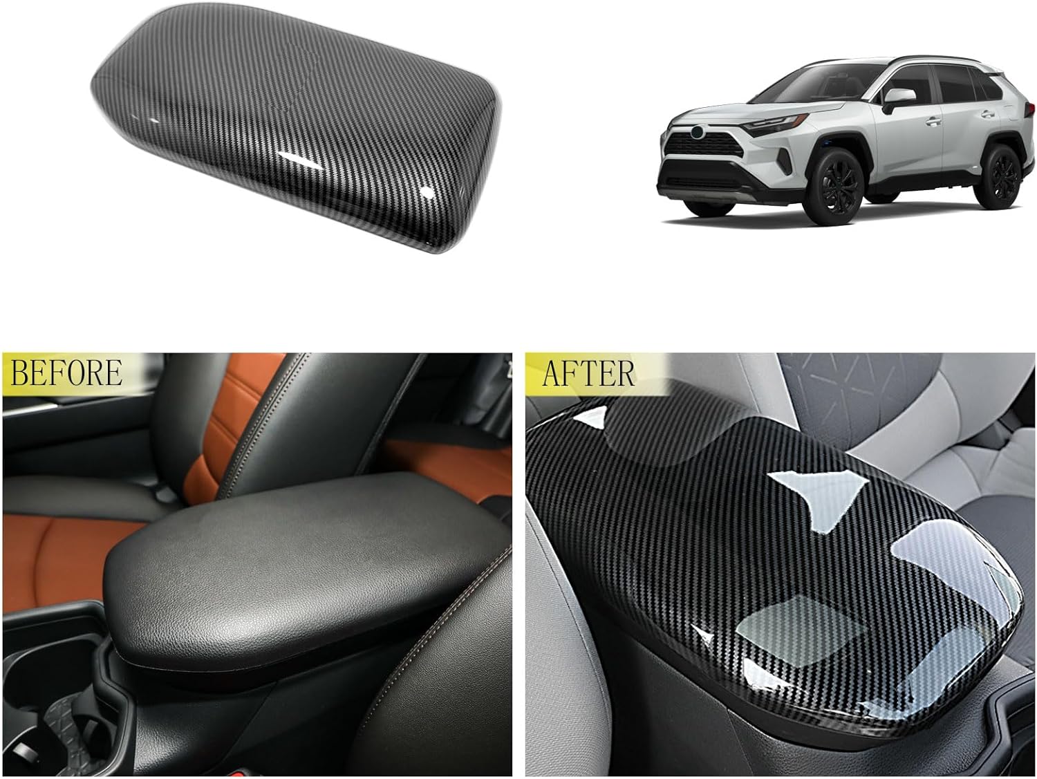 Car Accessories Compatible with Toyota RAV4 2025 2024 2023 2022 2021 2020 2019 Center Console Armrest Box Cover Trim Interior Frame Molding Protector ABS 1PC(Carbon Fiber Style)