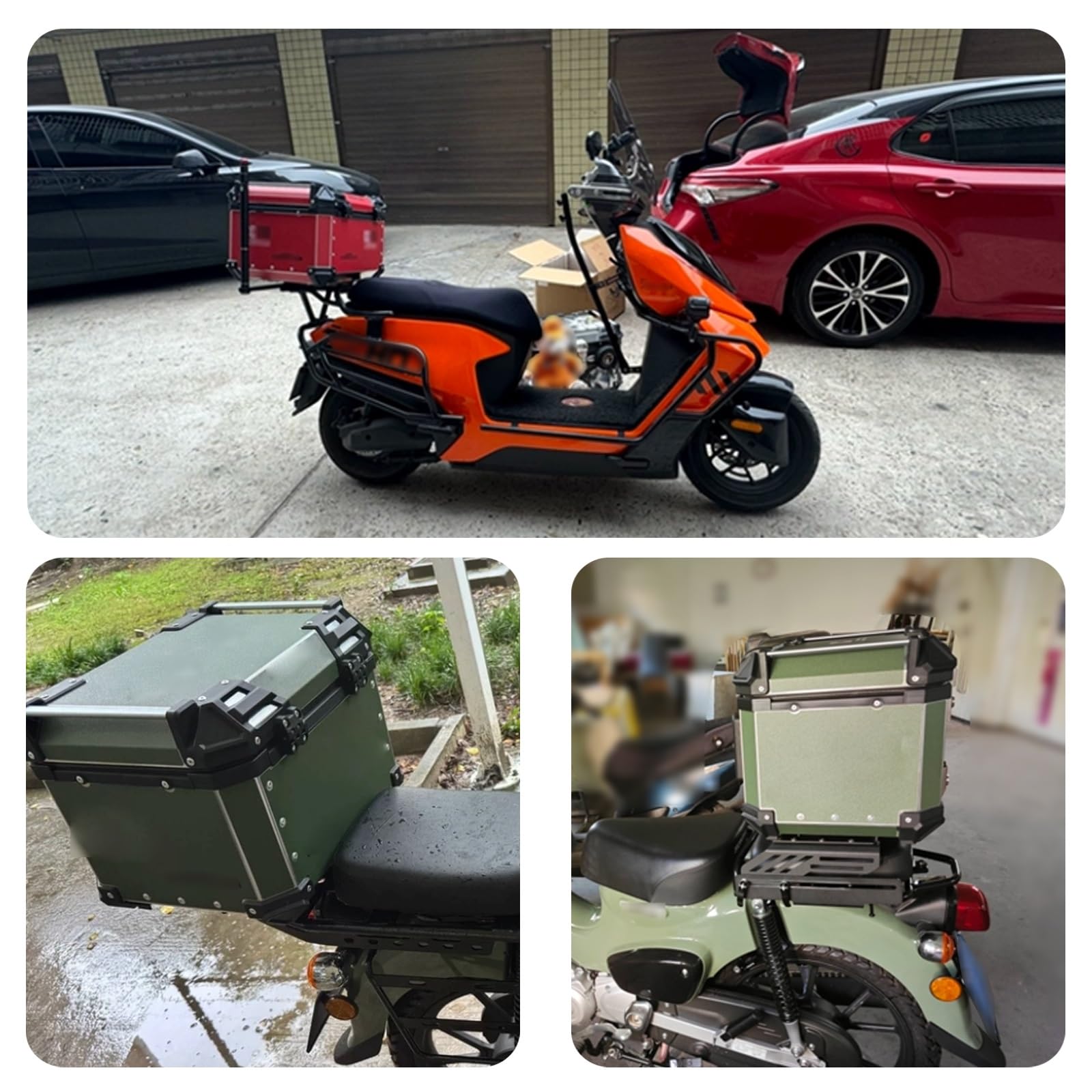 45L 55L Moto Bauletto Borsa Posteriore Bauletto Universale per Scooter in Alluminio Borsa Moto Impermeabile con Chiusura di Sicurezza per Riporre I Caschi Adatto per Scooter Moto(Red,45L)