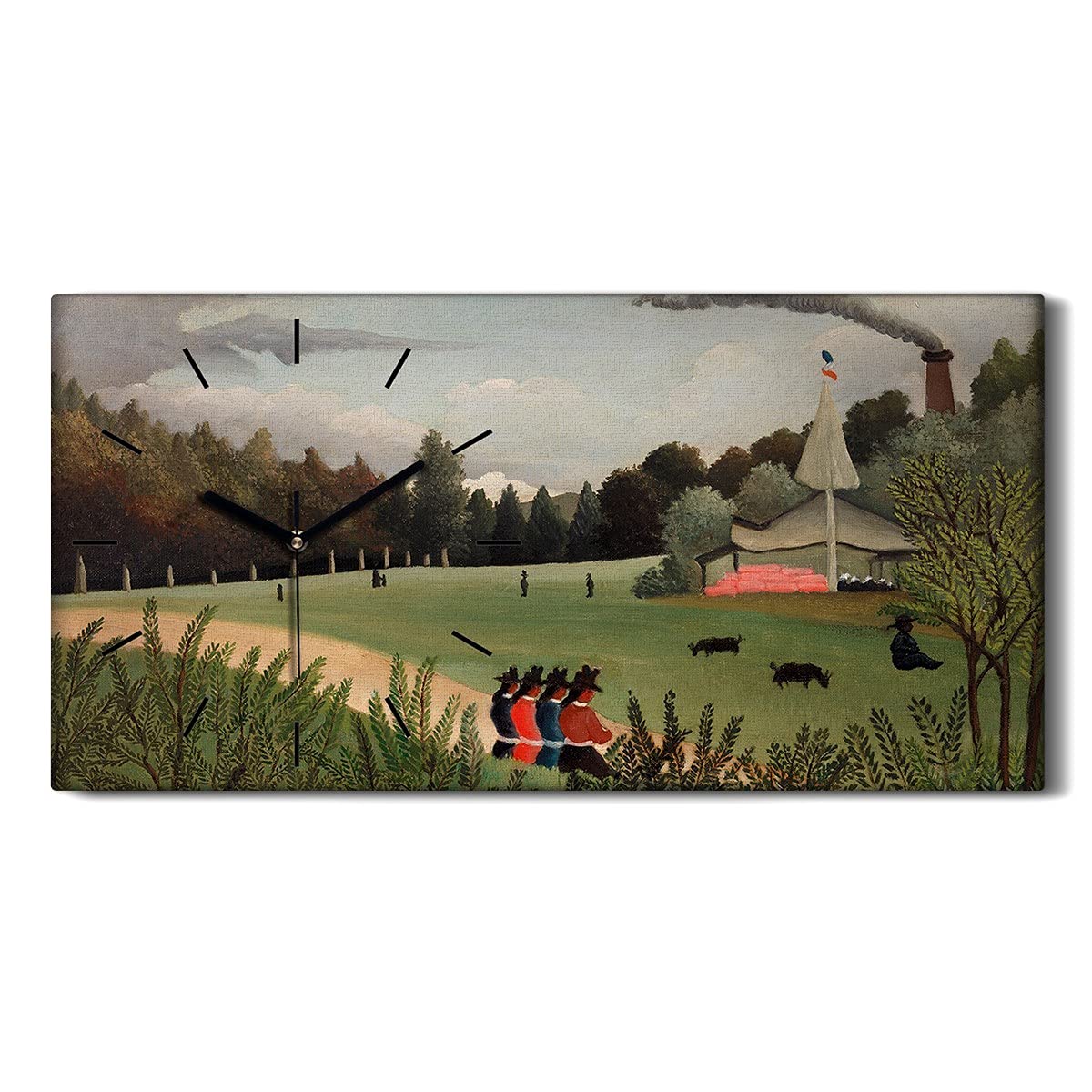 Horloge sur toile 60x30cm paysage de forêt avec aiguilles noires Coloray