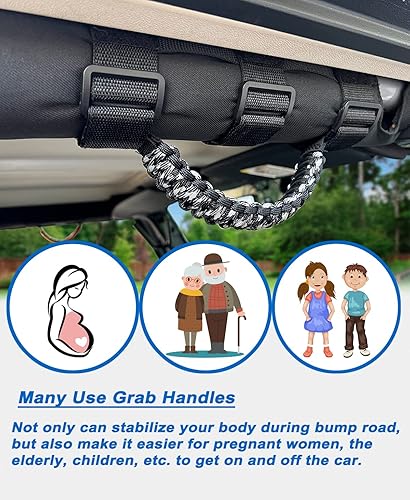 Miniatura 3 de Asas de agarre de barra antivuelco, asas de agarre de cuerda de paracaídas para Jeep Wrangler YJ TJ JK JKU JL JLU, asas de agarre duraderas, barras