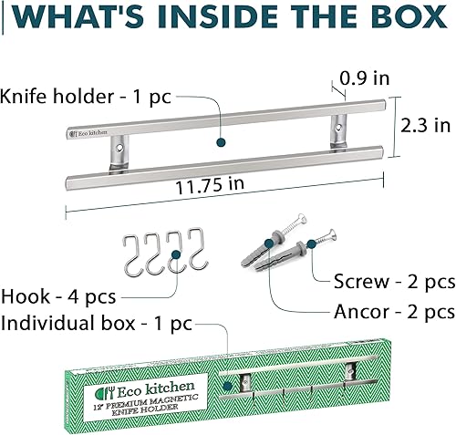 Miniatura 2 de La mejor tira magnética para cuchillos con ganchos en caja de regalo. 5 años de garantía.