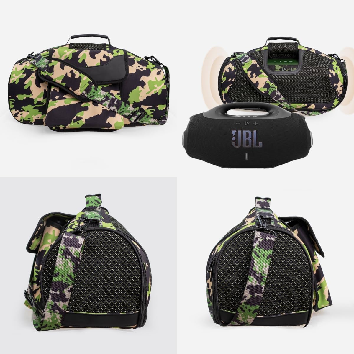 Custodia protettiva con Tracolla per JBL BOOMBOX 4 Altoparlante, Portatile Borsa portaoggetti Da esterno Acustico Custodia morbida (Mimetico Verde)