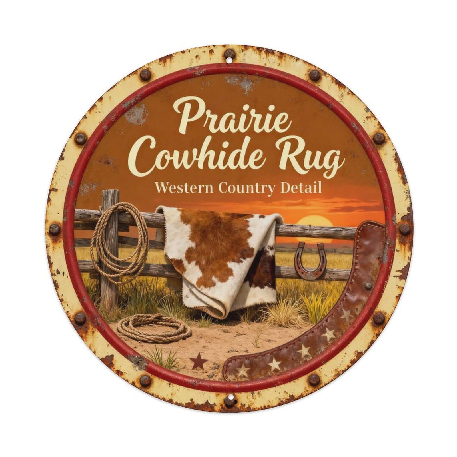 Prairie Cowhide Rug Metal Tin Sign Plaque