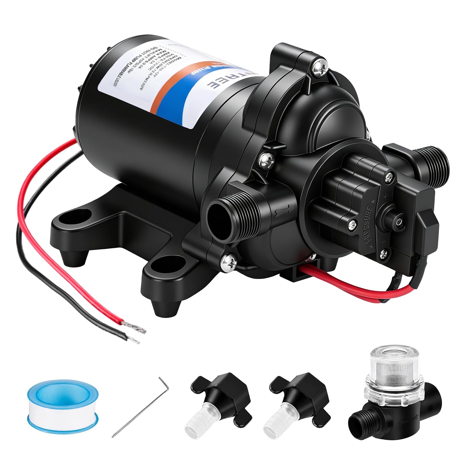 YOUNGTREE 12V RV Fresh Water Pressure Pump 3.5 GPM 45PSI On Demand 12Volt Water Diaphragm Pump with Pressure Switch for RV Boat Marine Sprayer Camper Shower