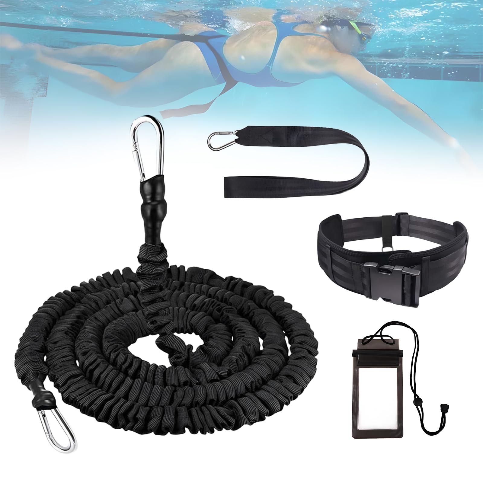 Verstellbarer Schwimmgürtel Mit Zugseil Zum Schwimmen (2,3-4,6 m) Inkl Inklusive PVC Handy Wasserschutztasche Die Ideale Schwimmhilfe Erwachsene Für Schwimmtraining In Jedem Pool