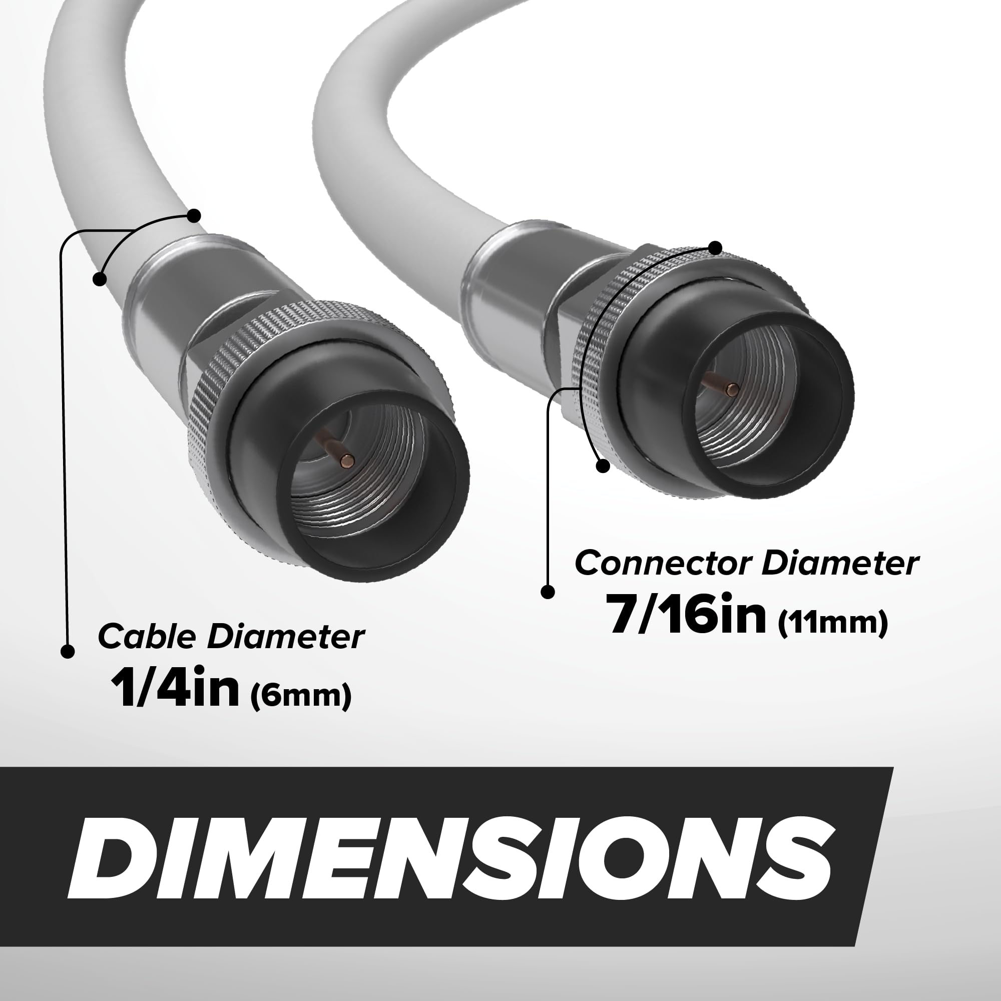 THE CIMPLE CO Cavo coassiale RG6 con attacco in gomma resistente alle intemperie, per interni ed esterni, F81/RF, cavo coassiale digitale CATV, antenna, Internet, satellite e altro, 7,8 m, bianco