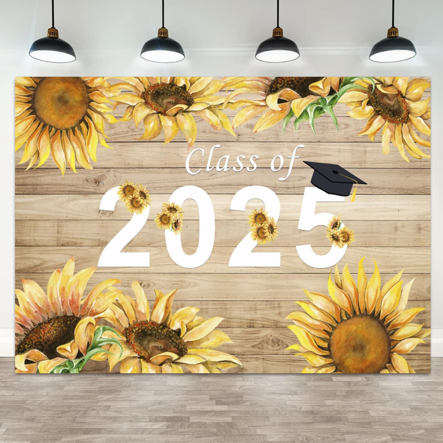 ASDCXZ 8x6ft Class of 2025 Graduation Backdrop Sunflowers Rustic Wood Graduation Party Photography Background Congrats Grad Party Banner Decorations