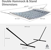 Vista 6 de SUNCREAT Hamaca para dos personas con soporte, capacidad de 475 libras, hamaca portátil para patio con barra separadora de madera dura, almohada