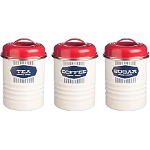 Typhoon Belmont Color-Coated Steel Tea, Coffee, Sugar Storage Set, Set of 3, White, Red, Blue