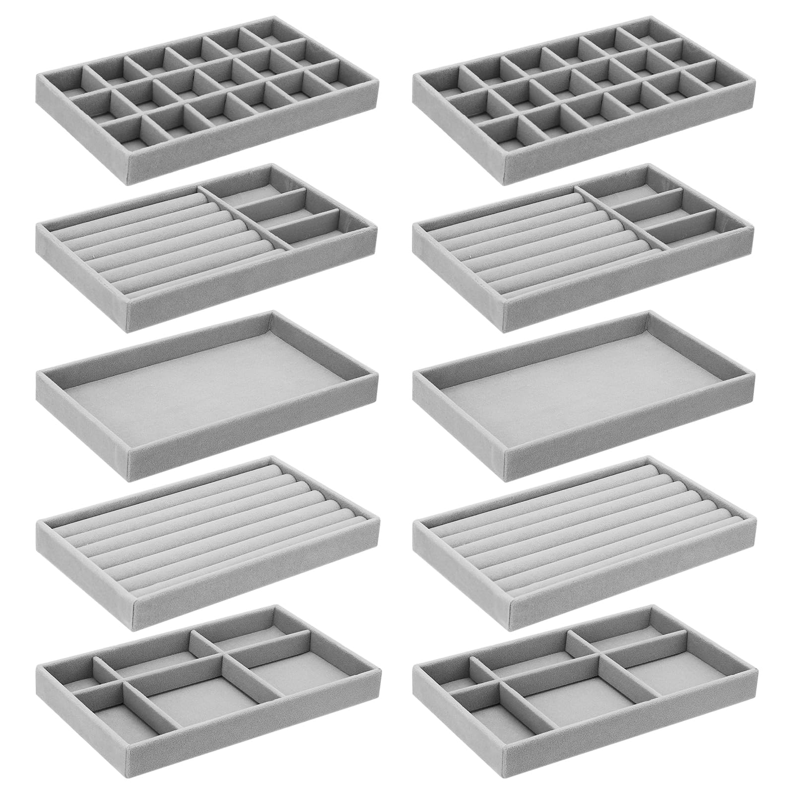 10 Rangements Bijoux Tiroirs Organiseur, Plateau Rangement Bijoux pour Bague/Collier/Bracelet, Rangement Bijoux Tiroir pour Ranger/Stocker/Afficher des Bijoux, 5 Style - Gris