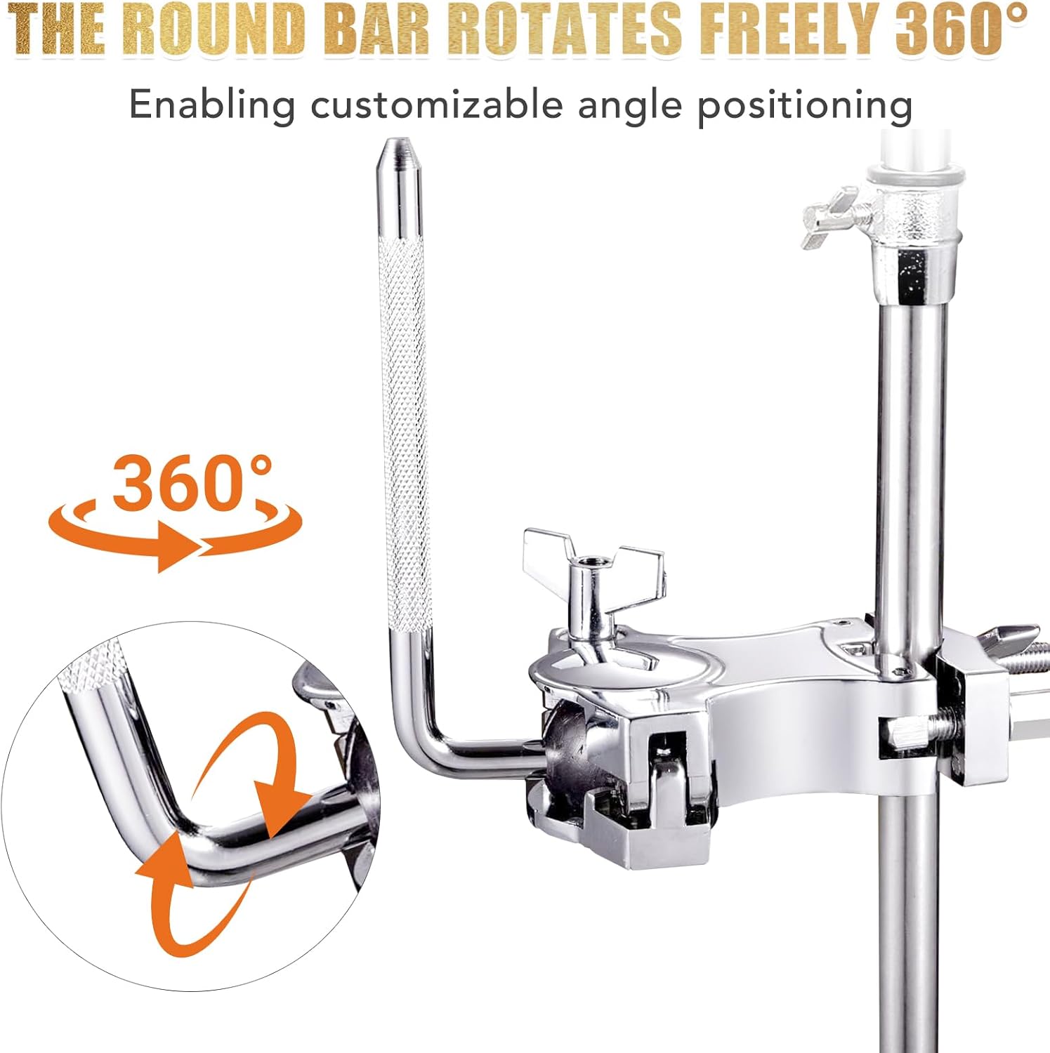 L-Rod Cowbells Cymbal Clamp, Heavy-Duty Cowbell Mount Percussion Holder Extension Arm Clip, 360°Rotation Universal Mount for Cowbells, Jam Blocks & Handheld Percussion Instrument Accessories