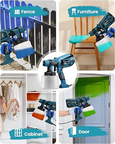 Miniatura 7 de Pistola pulverizadora de pintura eléctrica de 47.3 fl oz de alta potencia, 3 patrones de pulverización, 5 boquillas, rociador de pintura HVLP de