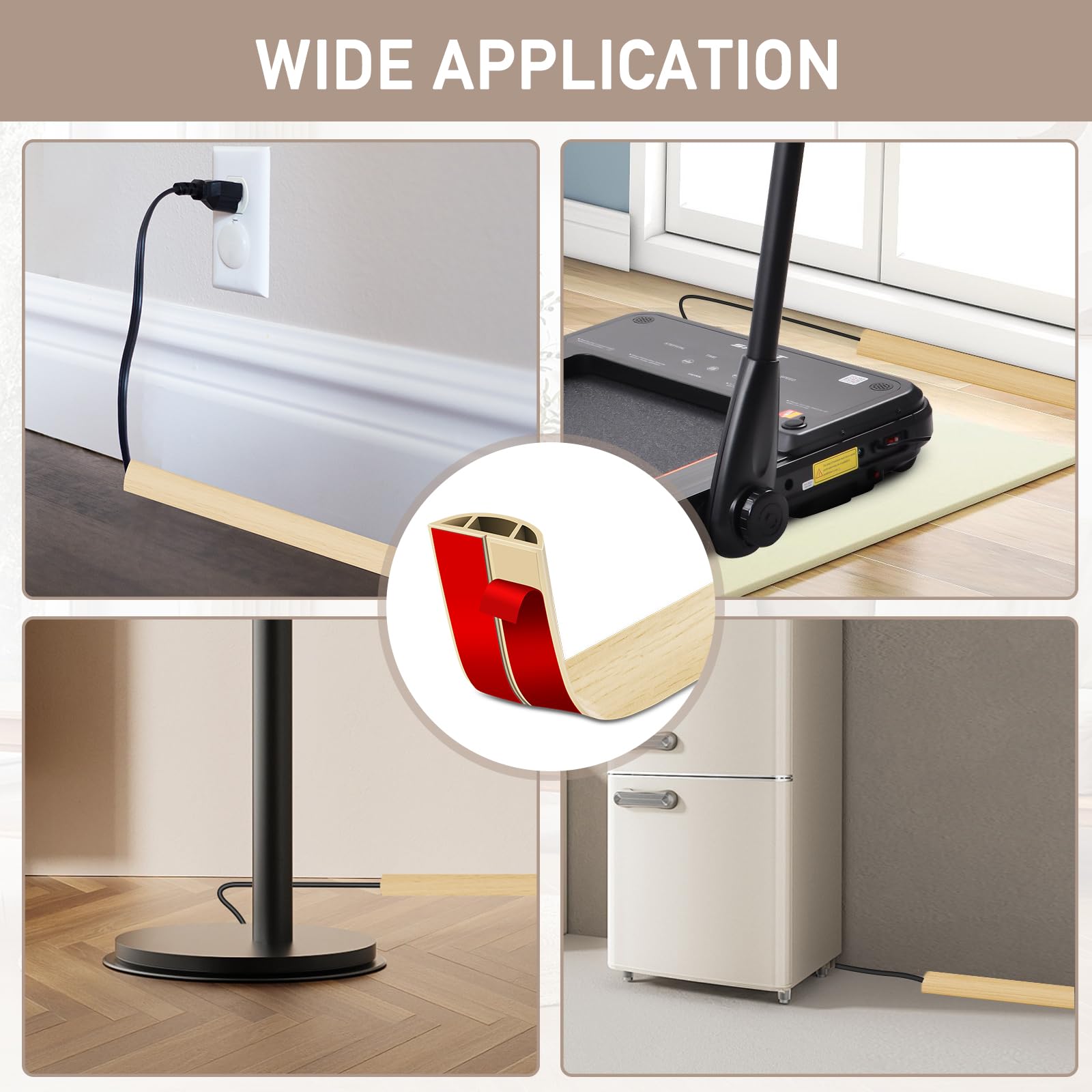 Canaletas para Cables Adhesiva canaleta pasacables para Suelo Cubiertas de Suelo para Cables pasacables de PVC (3m×3cm, Grano de Madera Beige) - 5