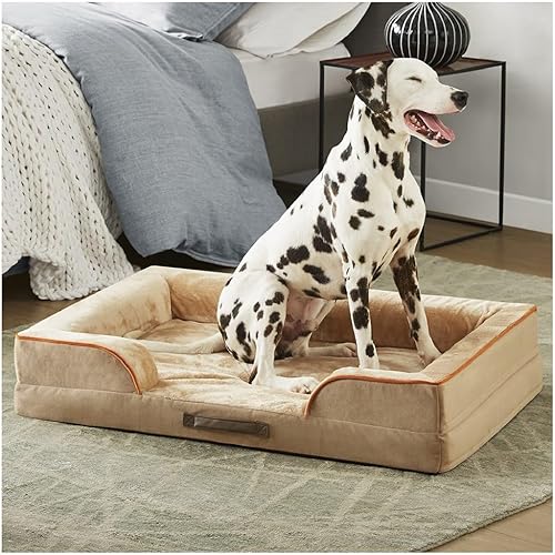 Miniatura 7 de Friends Forever Cama ortopédica para perro, cama acolchada para perro con sofá de espuma viscoelástica y funda extraíble lavable, color caqui