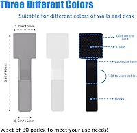 Vista 3 de 80 bridas para cables de gancho y bucle, correas de cable de gancho y bucle, gestión de cables debajo del escritorio, clips adhesivos para cables